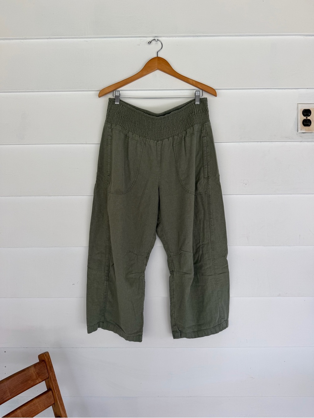 Pilcro Olive Green Wide-Leg Linen Blend Barrel Pants
